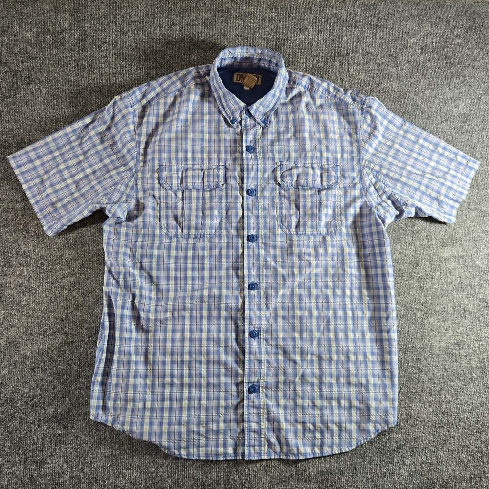 Duluth Trading Co Shirt Mens Large Blue Plaid Short Sleeve Vented Outdoor Hiking
